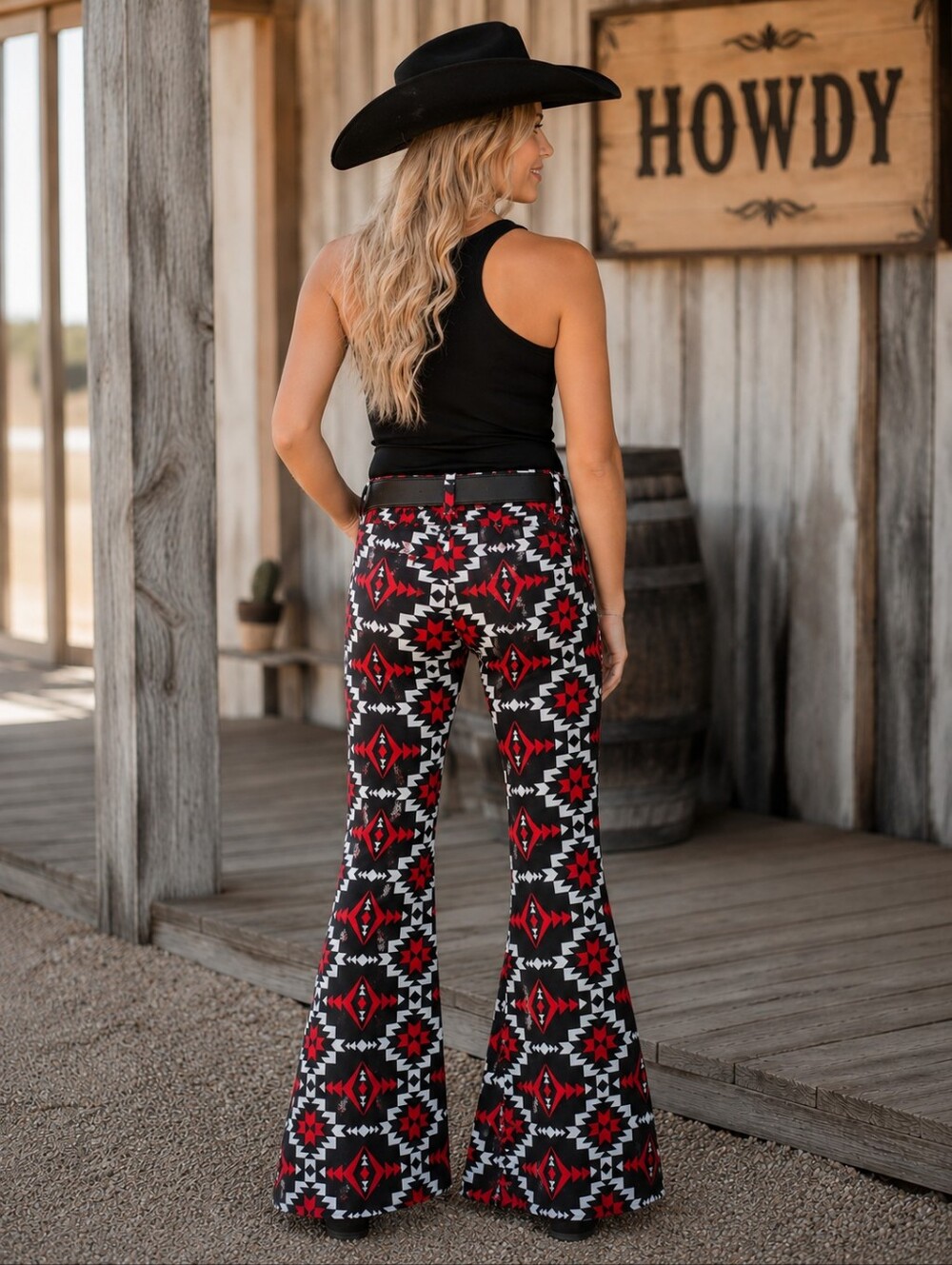 RANCH DRESS'N Fallon Taylor "SARITA" Black/Red/White Aztec super flare jeans 0